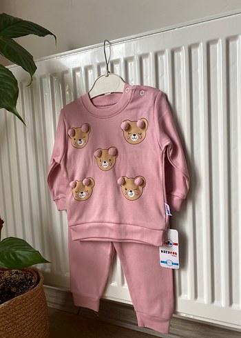 Pembe Uzun Kollu Örme Bebek Kız Takımı - Görsel 3