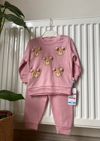 Pembe Uzun Kollu Örme Bebek Kız Takımı - Görsel 2