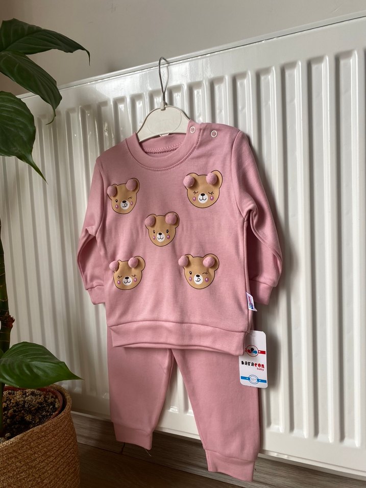 Pembe Uzun Kollu Örme Bebek Kız Takımı - Görsel 3