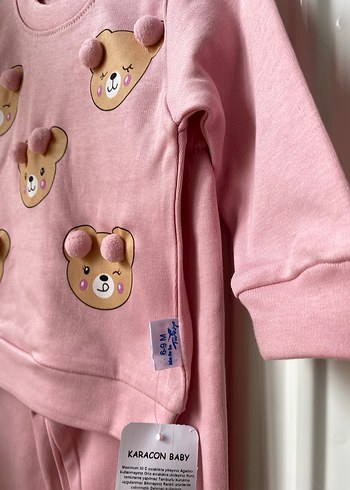 Pembe Uzun Kollu Örme Bebek Kız Takımı - Görsel 4