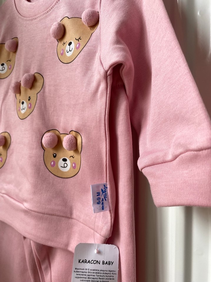 Pembe Uzun Kollu Örme Bebek Kız Takımı - Görsel 4