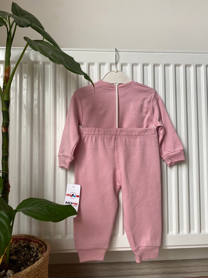 Pembe Uzun Kollu Örme Bebek Kız Takımı - Görsel 5