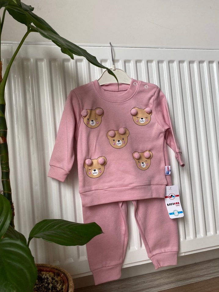 Pembe Uzun Kollu Örme Bebek Kız Takımı - Görsel 3