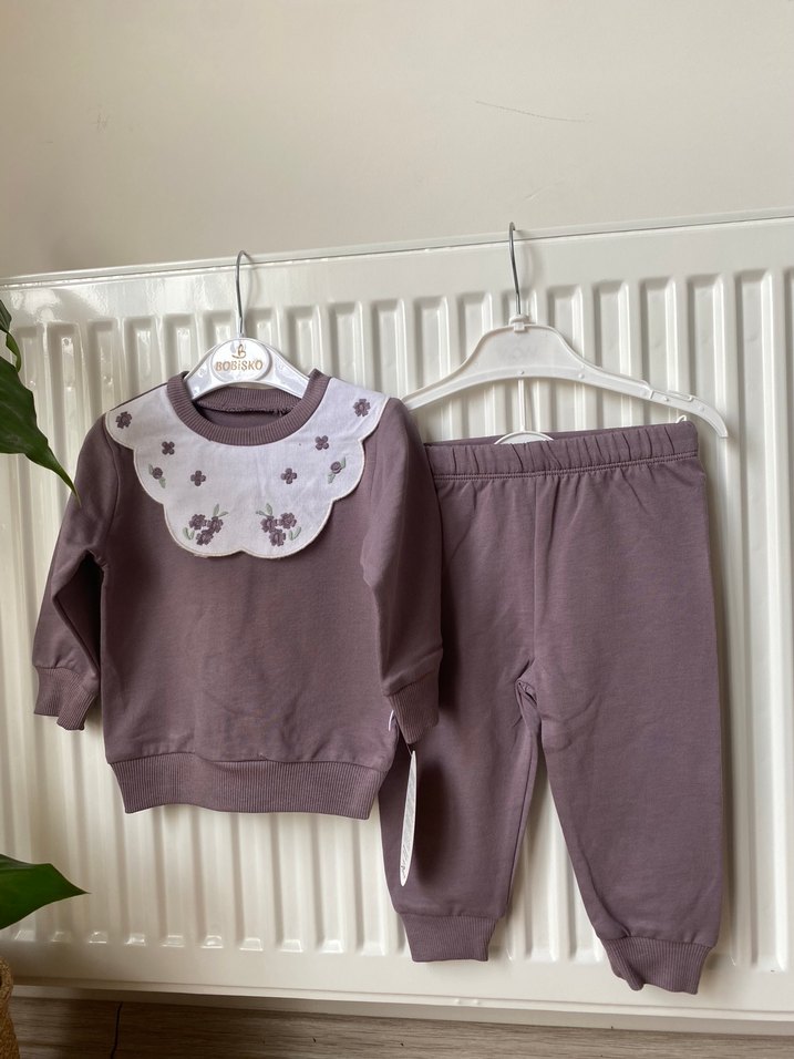 Dantelli Nakışlı Uzun Kollu Bebek Kız Takımı - Görsel 5