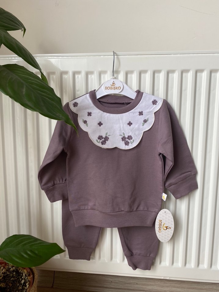 Dantelli Nakışlı Uzun Kollu Bebek Kız Takımı - Görsel 2