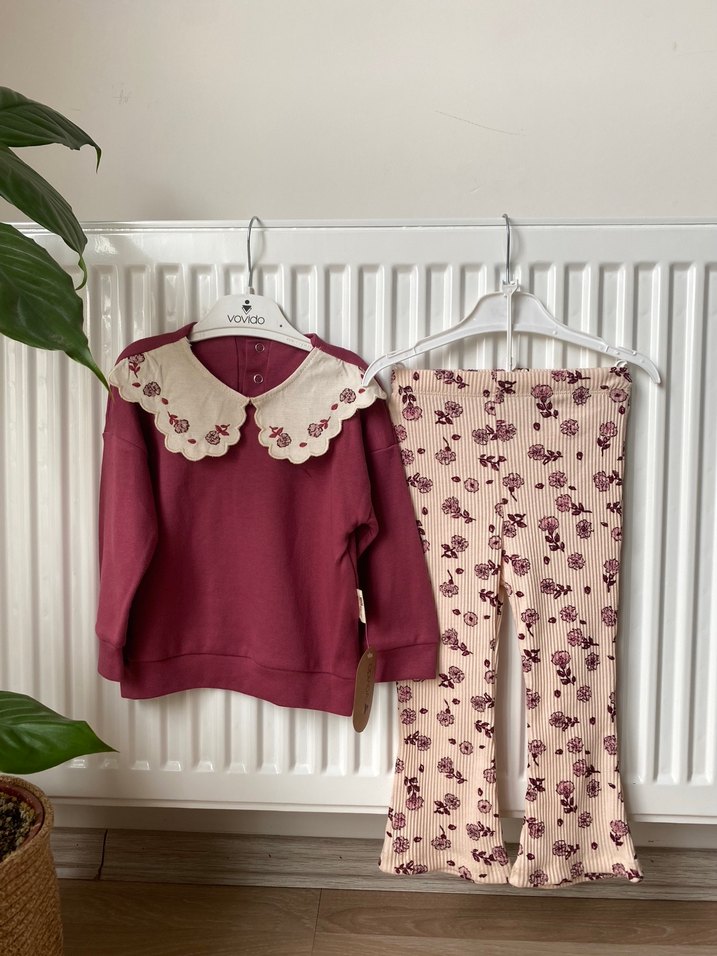 Bordo Dantelli Bebek Kız Takımı - Görsel 2