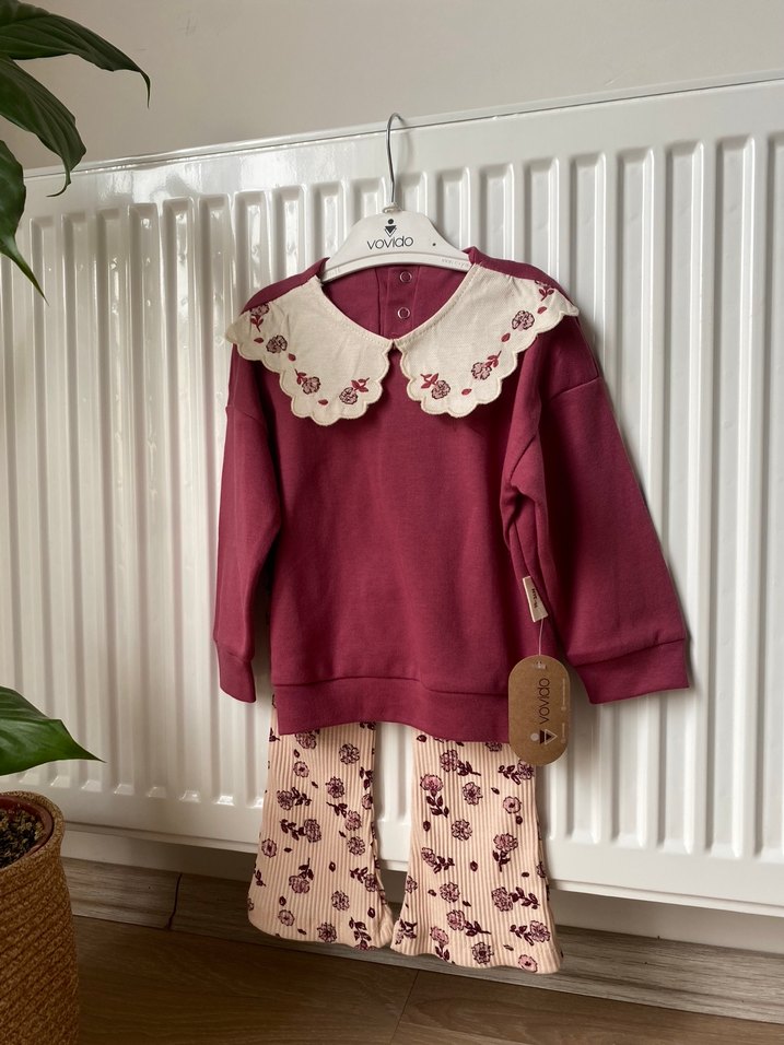 Bordo Dantelli Bebek Kız Takımı - Görsel 5