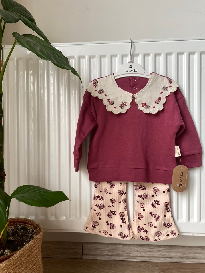 Bordo Dantelli Bebek Kız Takımı - Görsel 4