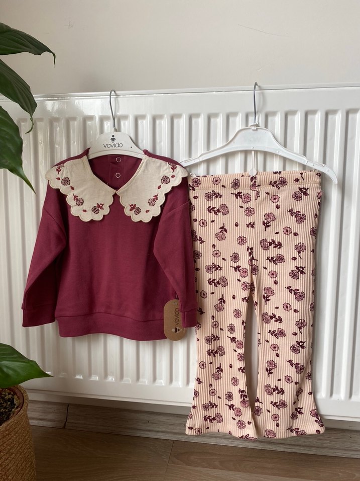 Kız bebek yaka detaylı alt üst takım - Görsel 2