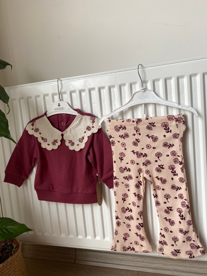 Dantel Yakalı Bordo Bebek Takımı - Görsel 2