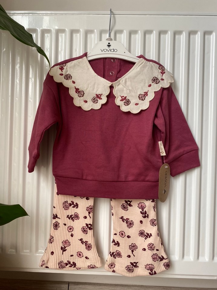 Dantel Yakalı Bordo Bebek Takımı - Görsel 3