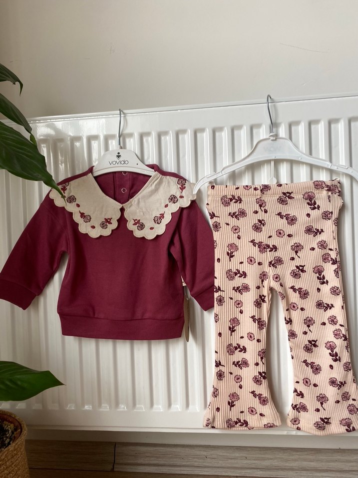 Dantel Yakalı Bordo Bebek Takımı - Görsel 5