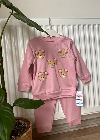 Pembe Uzun Kollu Örme Bebek Kız Takımı - Görsel 4