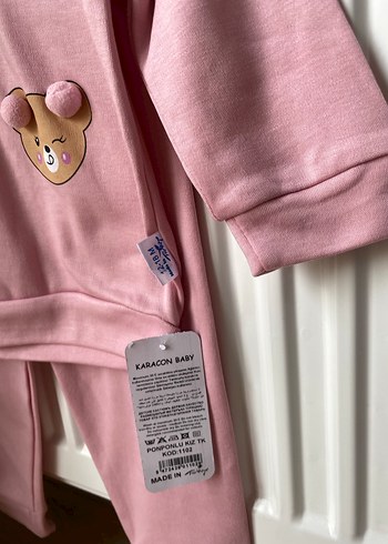 Pembe Uzun Kollu Örme Bebek Kız Takımı - Görsel 5