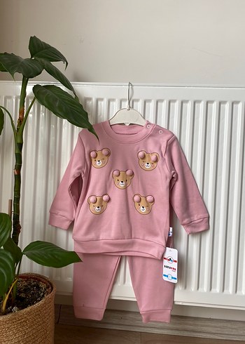 Pembe Uzun Kollu Örme Bebek Kız Takımı - Görsel 2