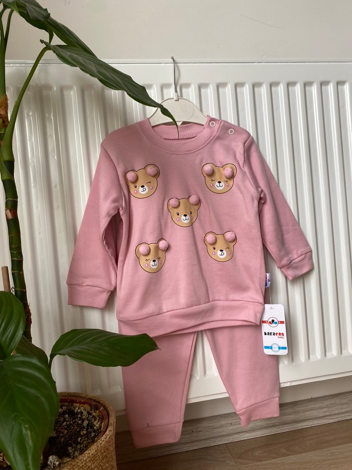 Pembe Uzun Kollu Örme Bebek Kız Takımı - Görsel 4