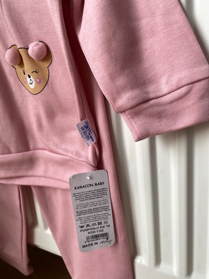 Pembe Uzun Kollu Örme Bebek Kız Takımı - Görsel 5