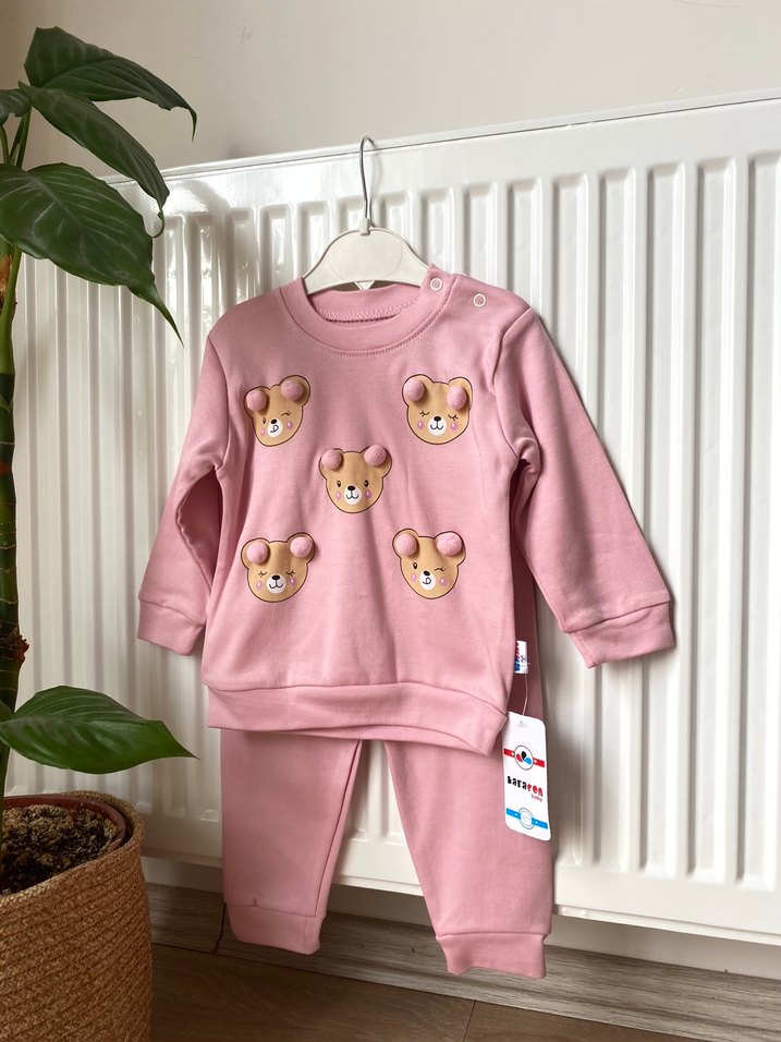 Pembe Uzun Kollu Örme Bebek Kız Takımı - Görsel 3