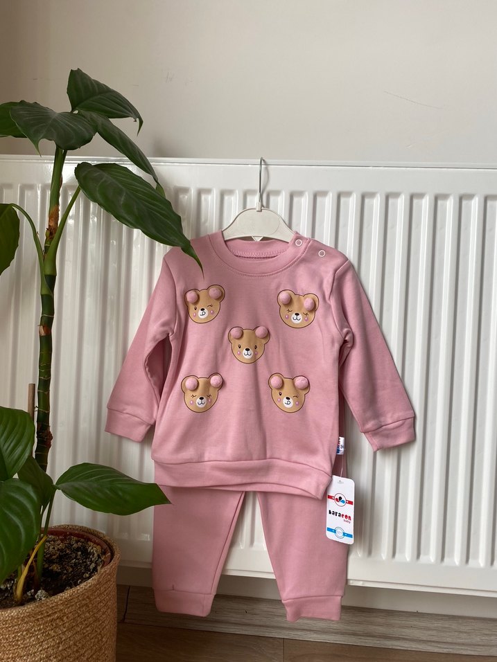 Pembe Uzun Kollu Örme Bebek Kız Takımı - Görsel 2