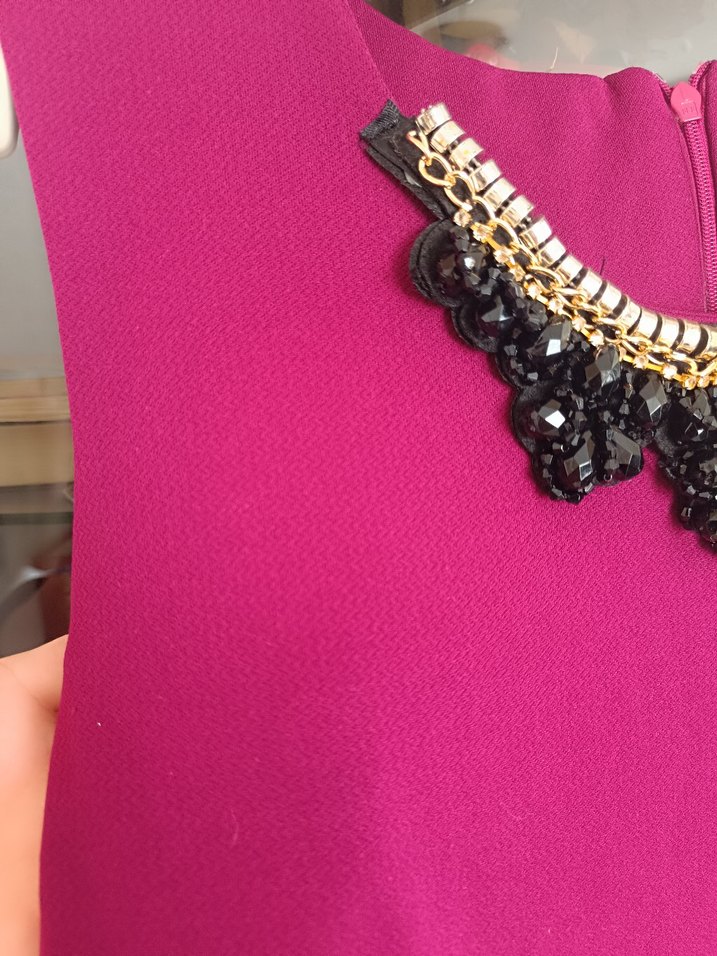 Pembe Uzun Kollarsız V Yaka Elbise - Görsel 3