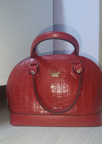 Kırmızı Parlak Deri Yılan Desenli Kadın Çanta - Görsel 6