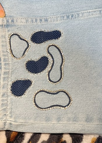 Kadın Mavi Desenli Salaş Kot - Görsel 7