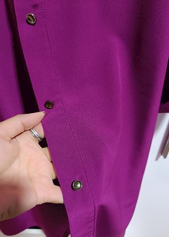 Düğmeli Mor Uzun Kadın Tunik - Görsel 5