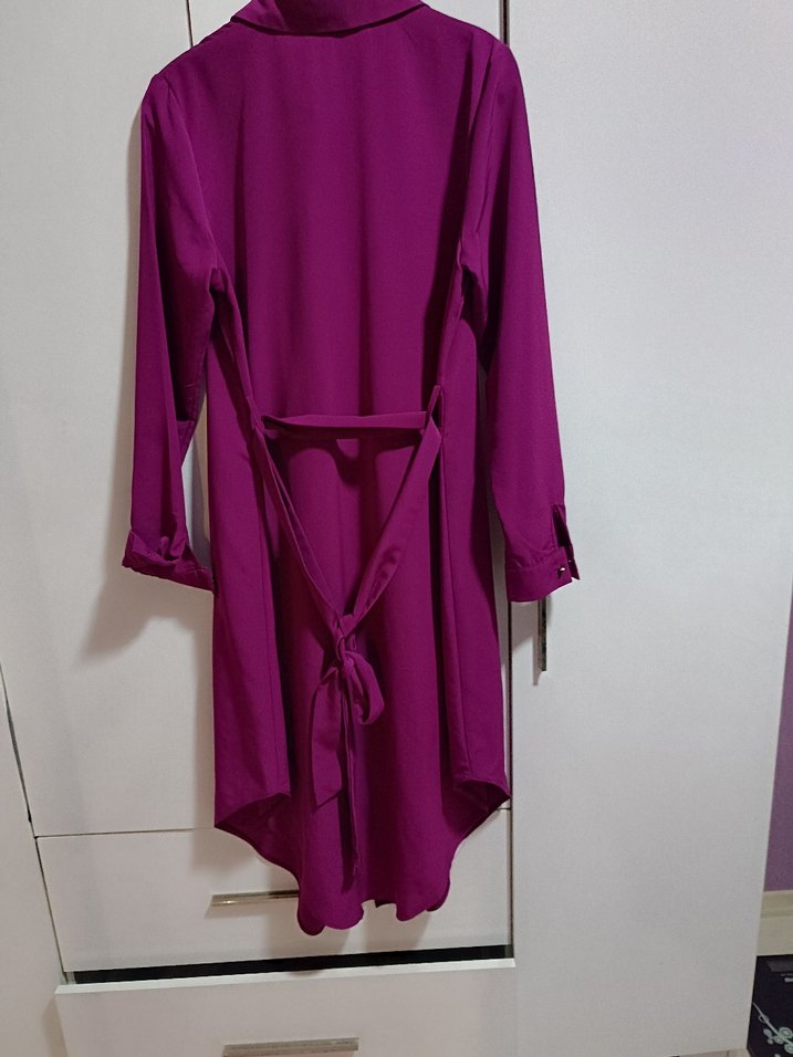 Düğmeli Mor Uzun Kadın Tunik - Görsel 2