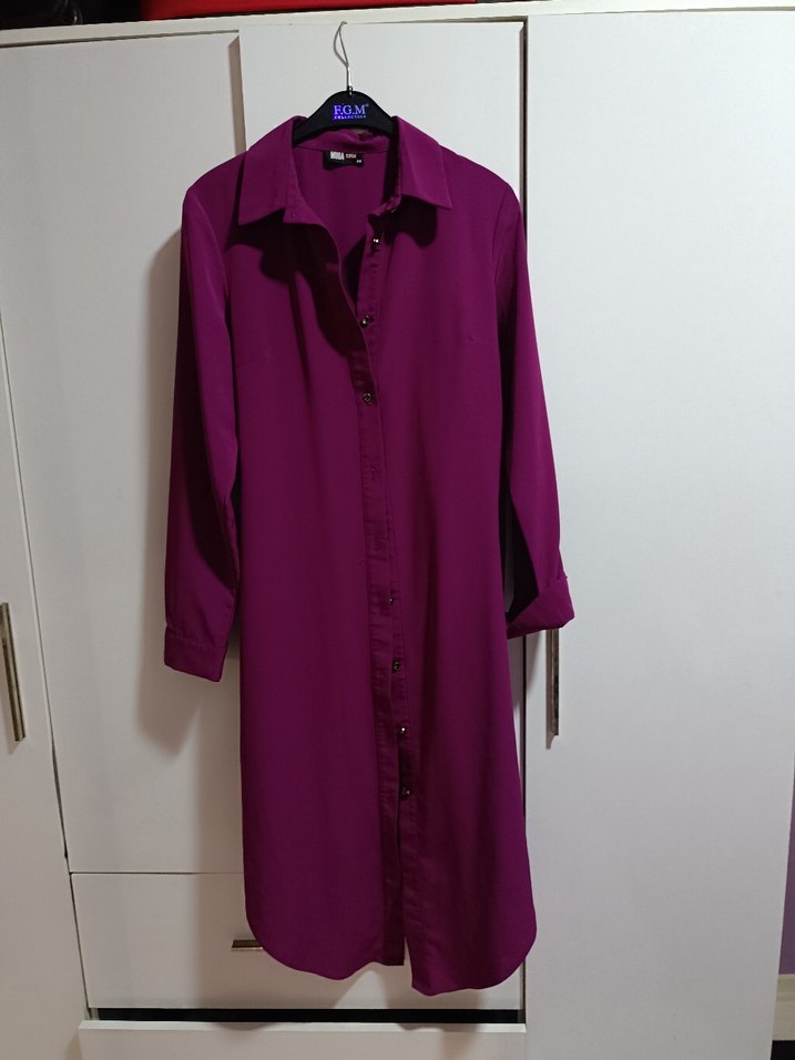 Düğmeli Mor Uzun Kadın Tunik - Görsel 3