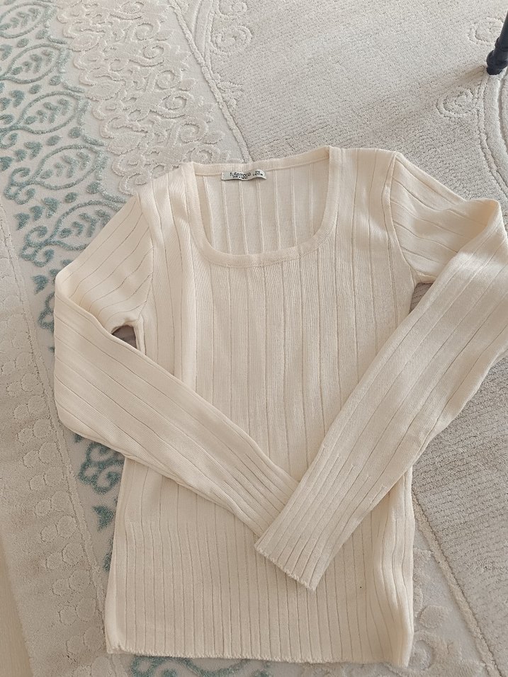 Beyaz Kadın Triko Uzun Kollu Kazak - Görsel 2