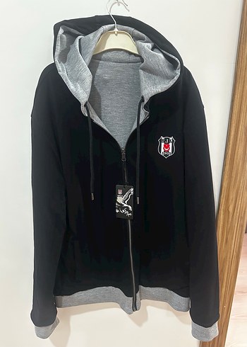 Siyah Gri / siyah Kapüşonlu Fermuarlı Erkek Sweatshirt