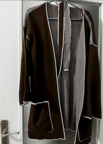 Zara Uzun Kahverengi Örgü Detaylı Kadın Kaban