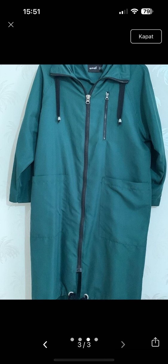 Uzun Yeşil Fermuarlı Kadın Yağmurluk - Görsel 3