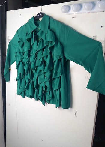 H&M Yeşil Mini Fırfırlı Kadın Gömlek
