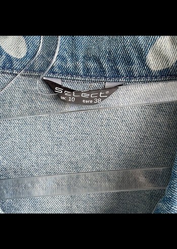 38 Beden Çiçek Desenli Mavi Kadın Denim Ceket