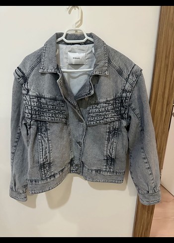 Düğmeli Gri Kadın Denim Ceket