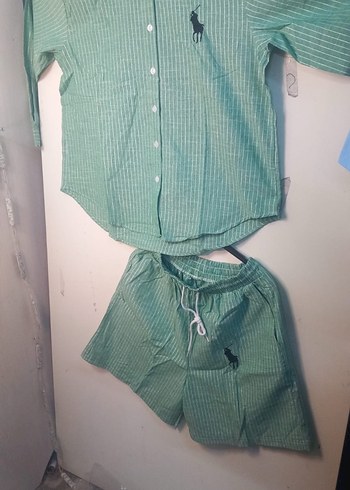 HANIQA Çizgili Yeşil Kadın Gömlek ve şort takım - Görsel 2