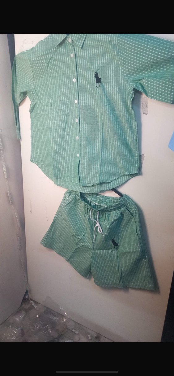 HANIQA Çizgili Yeşil Kadın Gömlek ve şort takım - Görsel 2