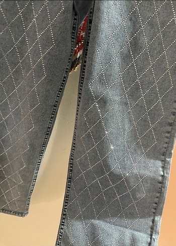 44 Beden Kadın Mavi Taşlı Straight Fit Denim Pantolon