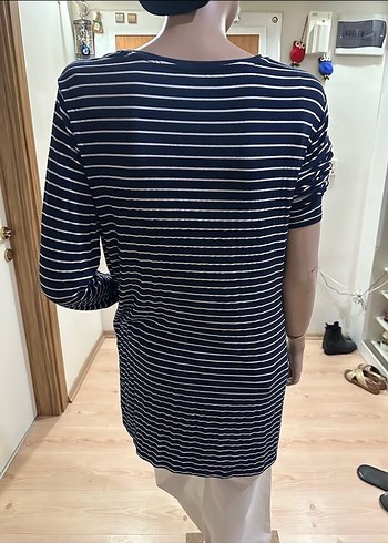 Lacivert Çizgili Uzun Elbisesi - Görsel 5