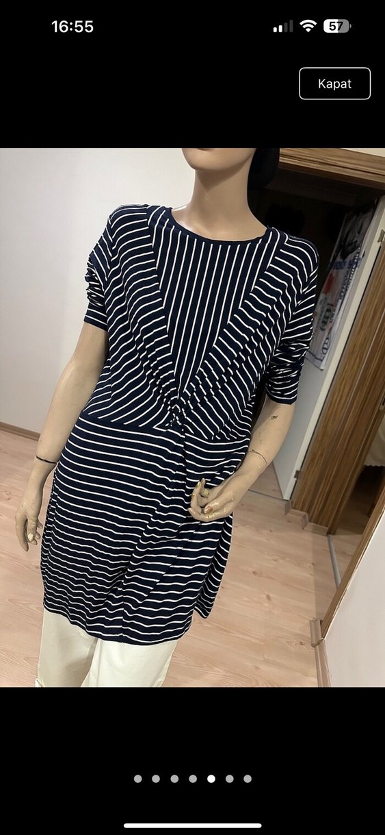 Lacivert Çizgili Uzun Elbisesi - Görsel 2