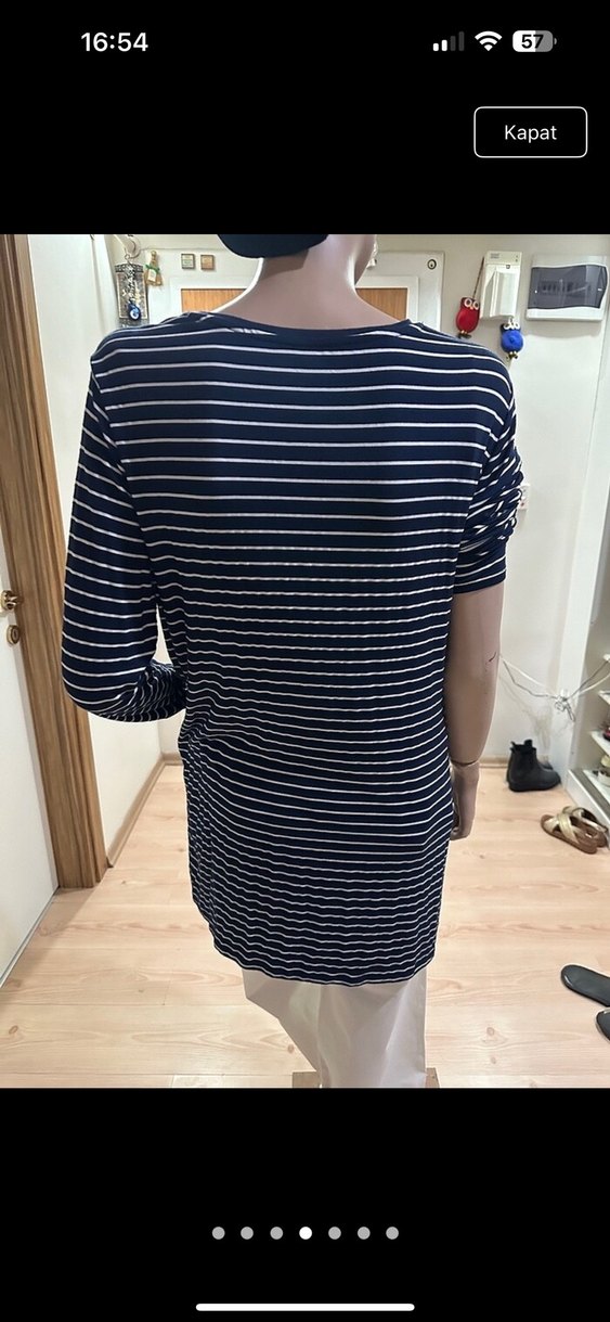 Lacivert Çizgili Uzun Elbisesi - Görsel 5