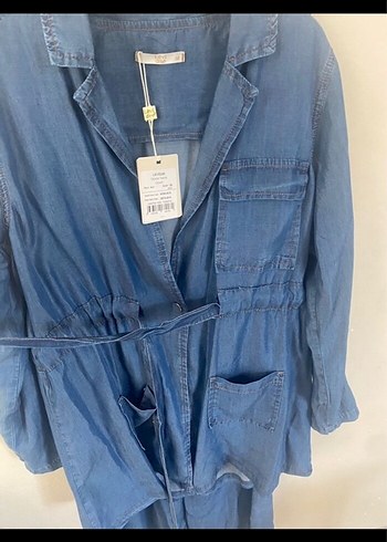 Düğmeli Lacivert Denim Kadın Takım - Görsel 5