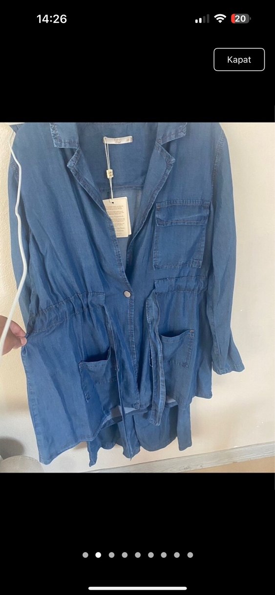 Düğmeli Lacivert Denim Kadın Takım - Görsel 3