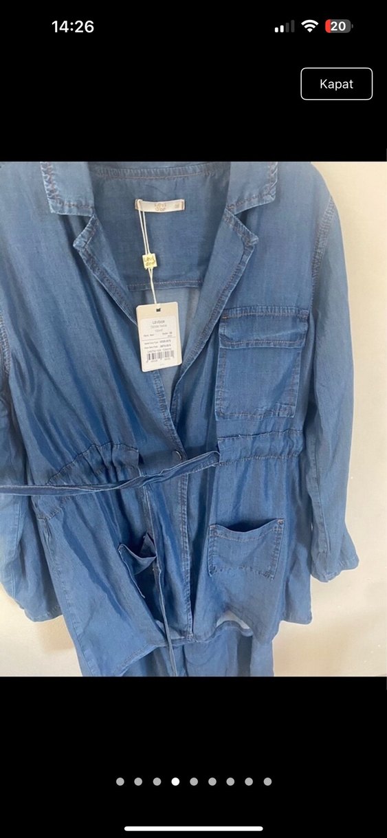 Düğmeli Lacivert Denim Kadın Takım - Görsel 5