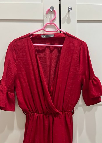 Kırmızı Parlak Midi Kadın Elbise - Görsel 3