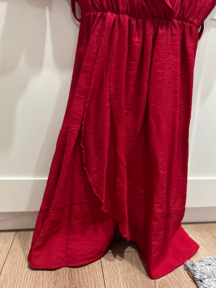 Kırmızı Parlak Midi Kadın Elbise - Görsel 2