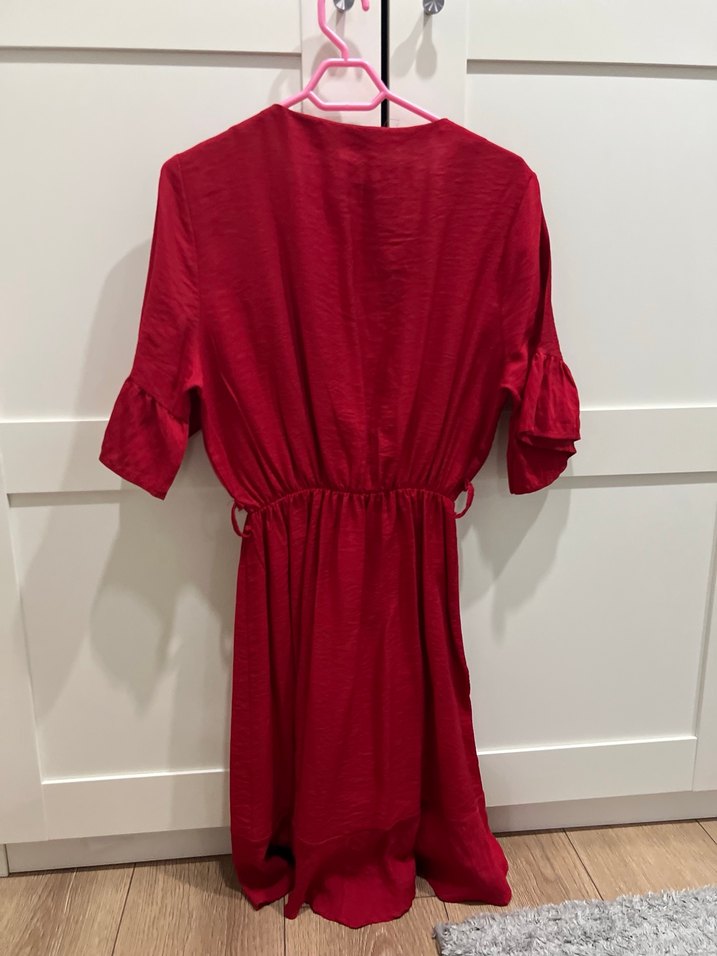 Kırmızı Parlak Midi Kadın Elbise - Görsel 4