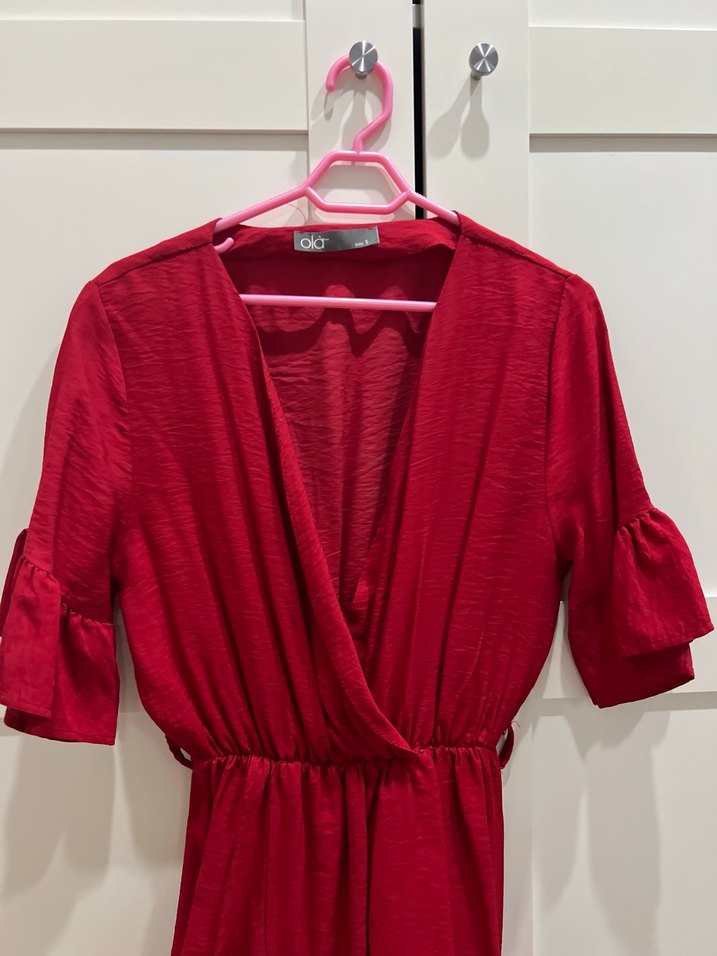 Kırmızı Parlak Midi Kadın Elbise - Görsel 3