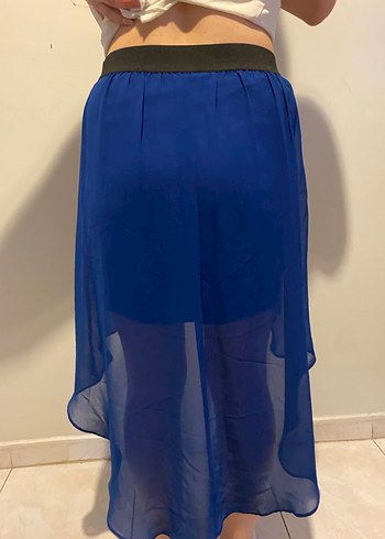 Lacivert Midi tül detaylı etek - Görsel 3